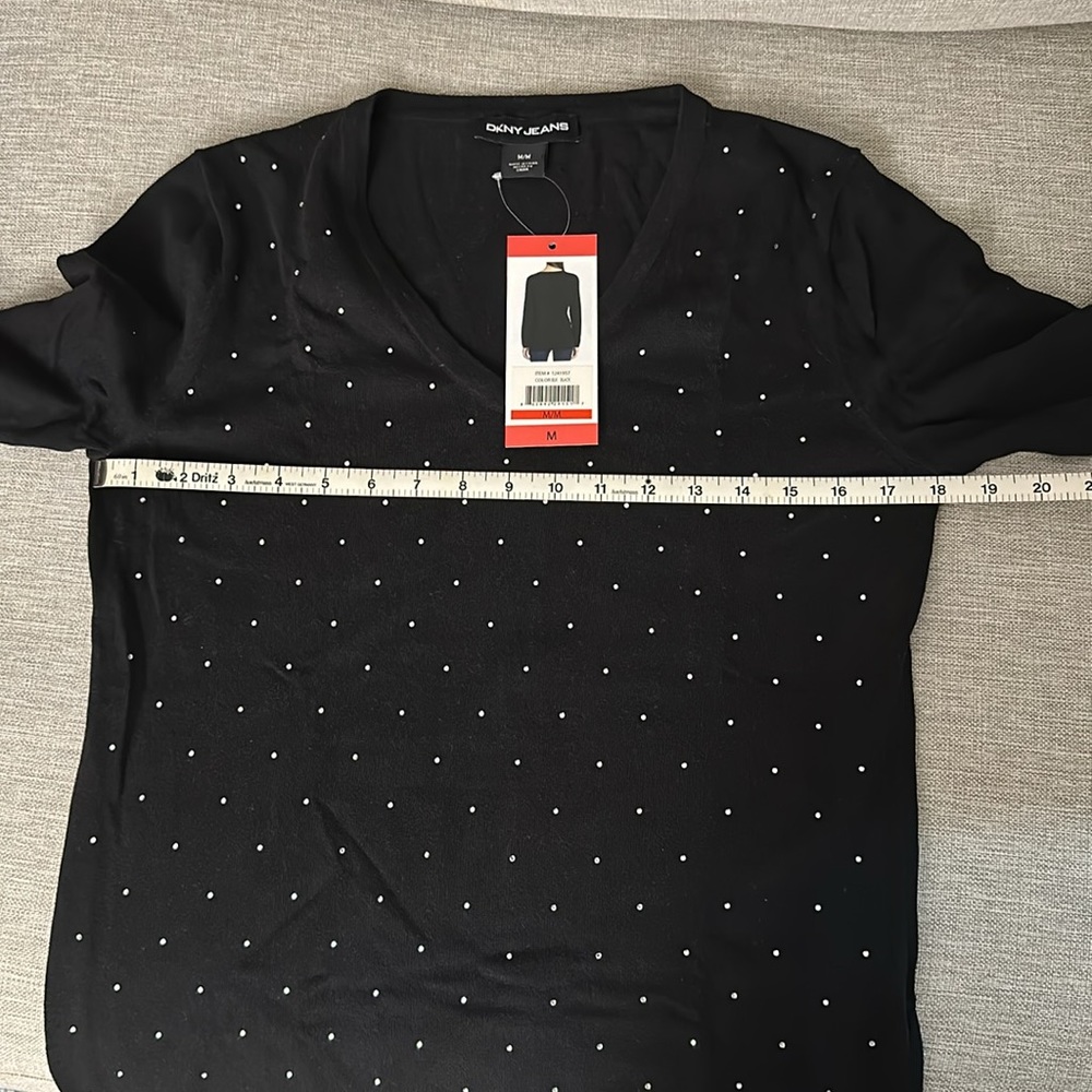 💎 NWT!! DKNY rhinestone polkadot v neck sweater - Picture 15 of 16